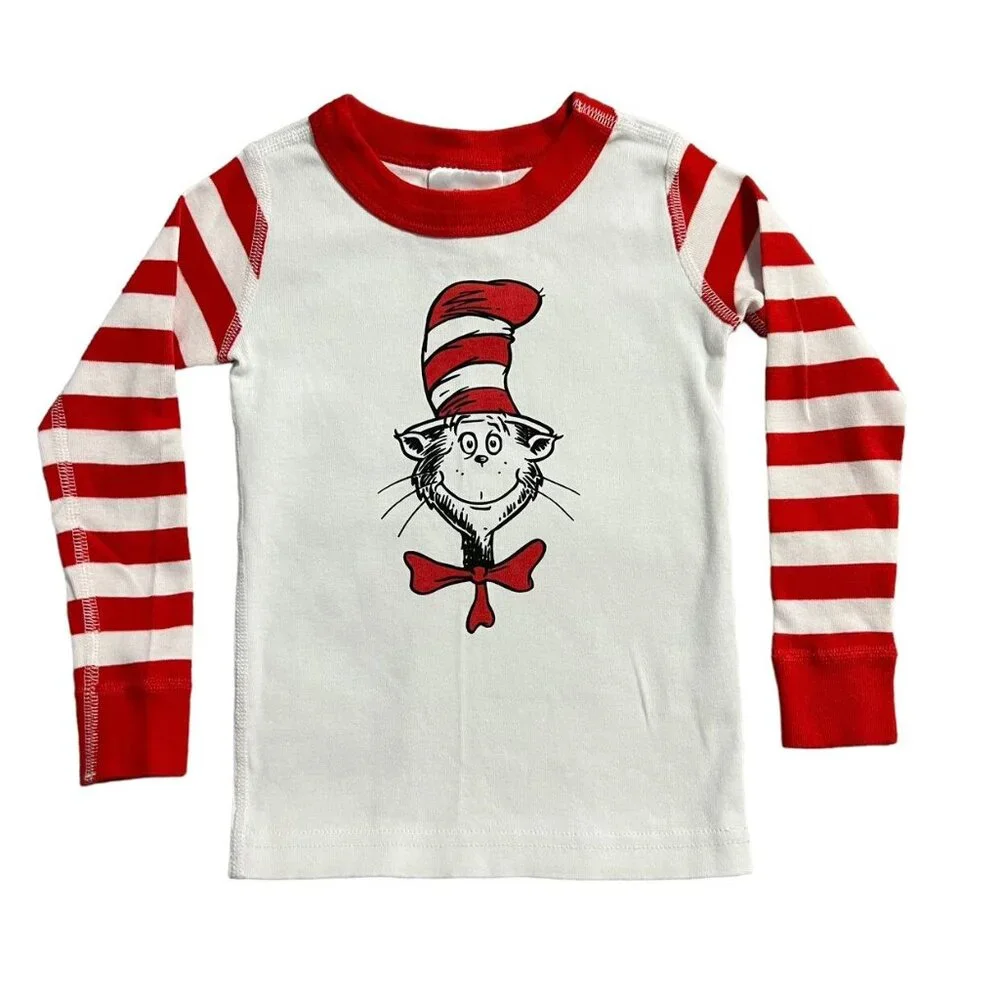 Hanna Andersson Sz 90 (3) Dr. Seuss Cat In The Hat Long John Pajamas
